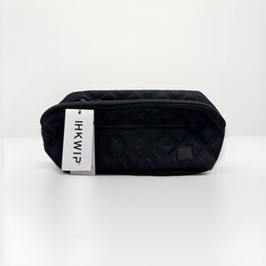 IHKWIP Quilted Black Cosmetic Travel Case Toiletry Bag Carry It All